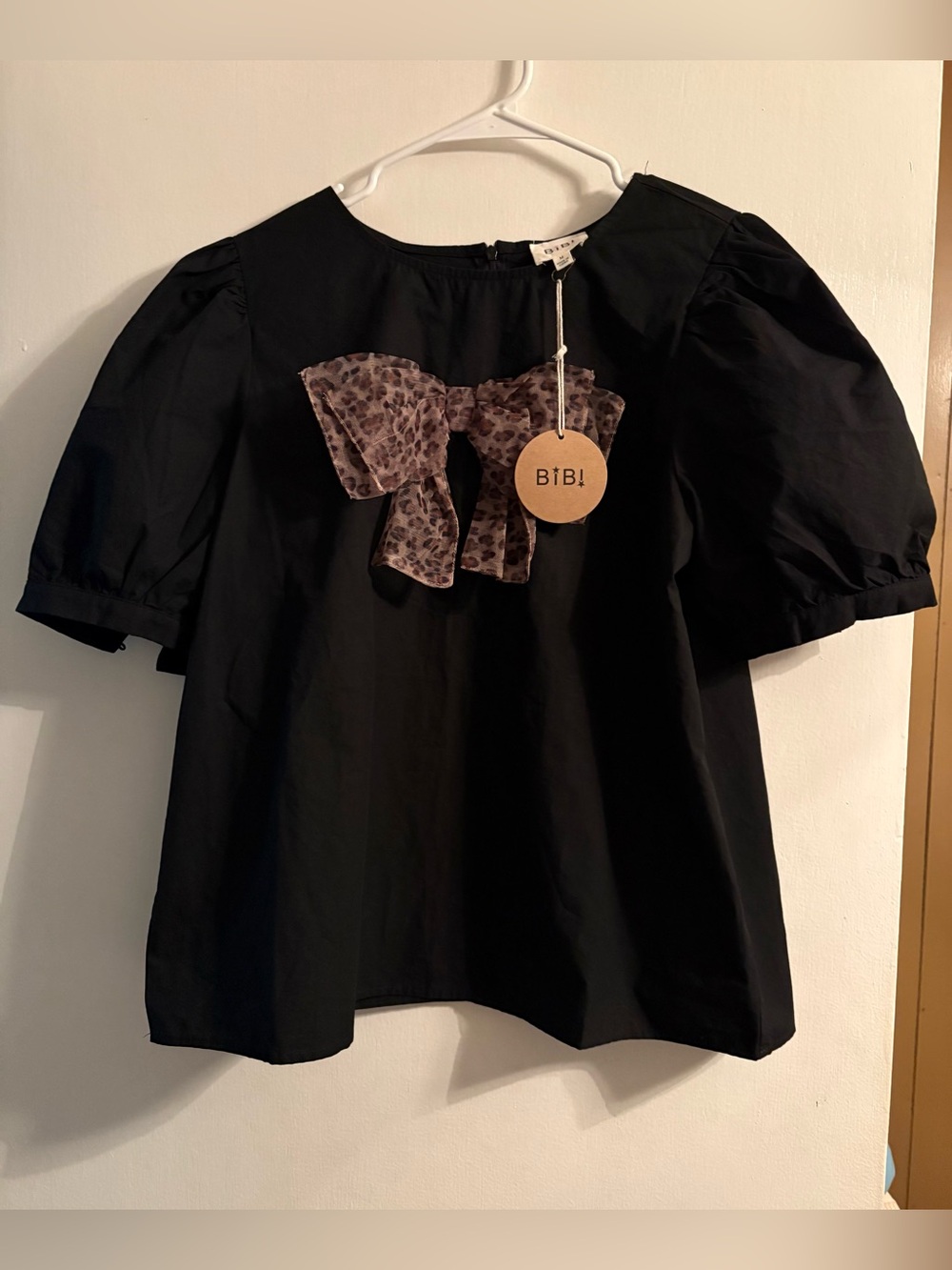 NWT BiBi Blouse with Cute Leopard Bow